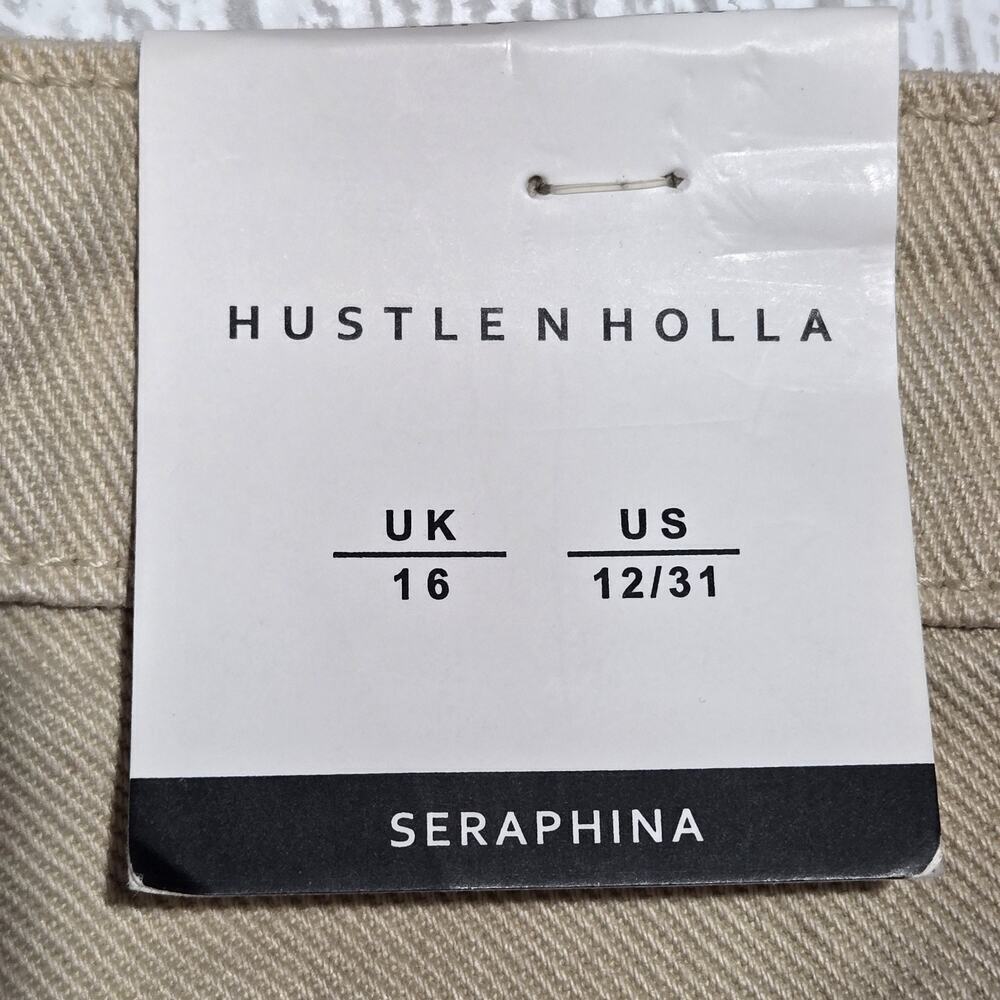 Wide Leg Pocket Cargo Pants HUSTLE N HOLLA NWT Beige US 12/31 UK 16 Skater Punk - Picture 6 of 9